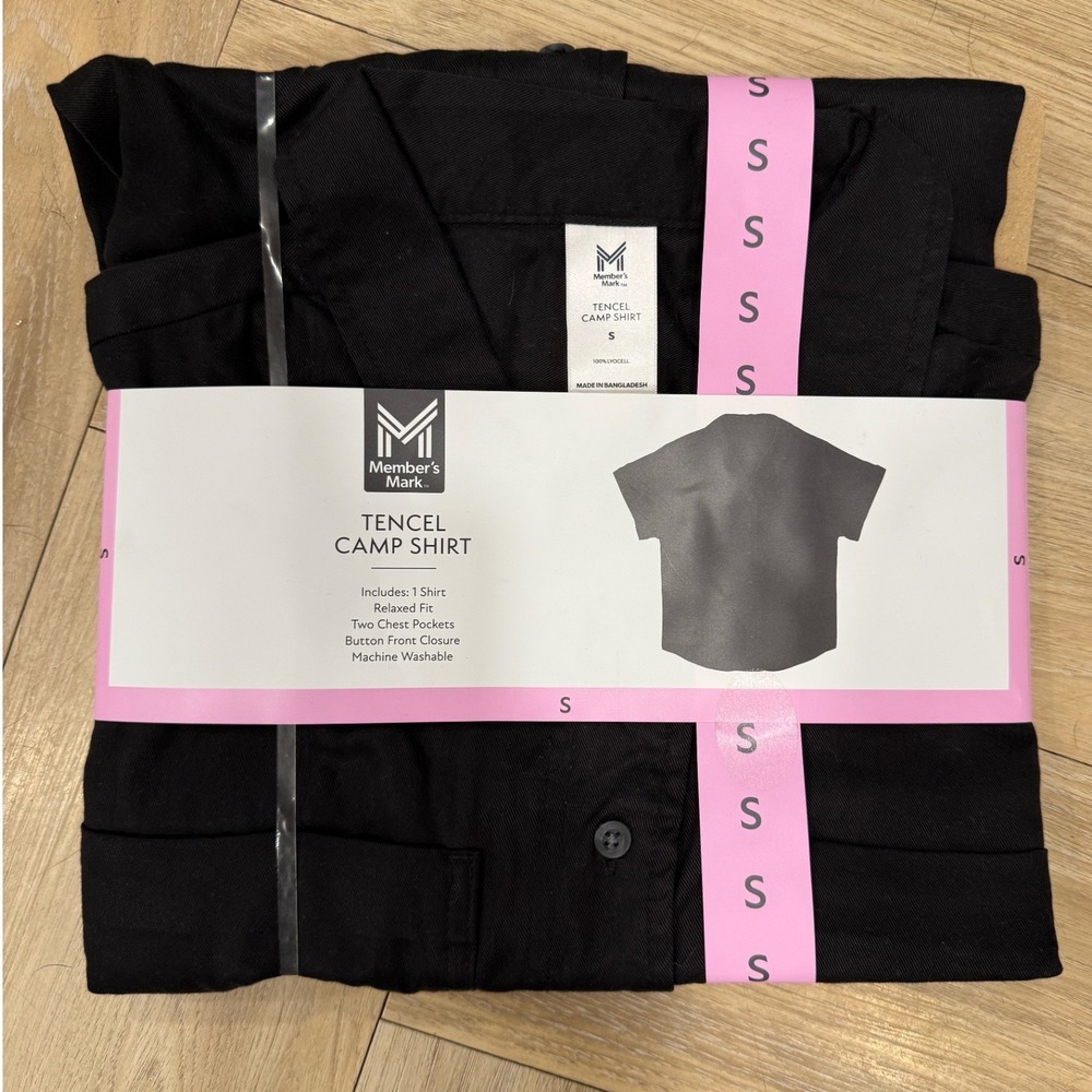 Members Mark Womens Tencel Camp Shirt Black Short Sleeve Relaxed Fit Small NWT